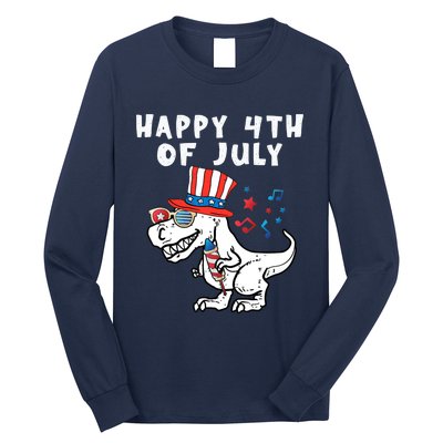 Happy 4th Of July T Rex Dino Dinosaur Baby Boy Long Sleeve Shirt