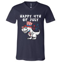 Happy 4th Of July T Rex Dino Dinosaur Baby Boy V-Neck T-Shirt