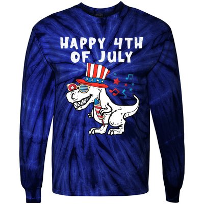 Happy 4th Of July T Rex Dino Dinosaur Baby Boy Tie-Dye Long Sleeve Shirt