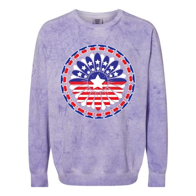 Holiday 4th Of July Gift Sunflower America Patriotic Gift Colorblast Crewneck Sweatshirt