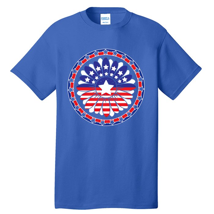 Holiday 4th Of July Gift Sunflower America Patriotic Gift Tall T-Shirt