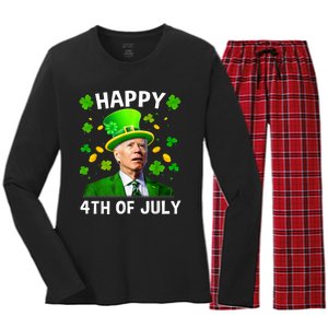 Happy 4th Of July Confused Funny Joe Biden St Patricks Day Women's Long Sleeve Flannel Pajama Set 