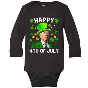 Happy 4th Of July Confused Funny Joe Biden St Patricks Day Baby Long Sleeve Bodysuit