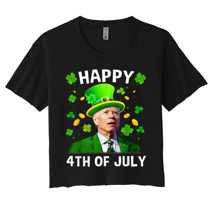 Happy 4th Of July Confused Funny Joe Biden St Patricks Day Women's Crop Top Tee