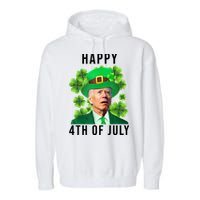 Happy 4th Of July Joe Biden Funny St Patrick's Day Garment-Dyed Fleece Hoodie