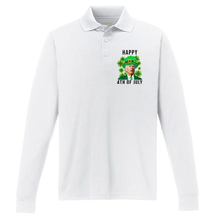 Happy 4th Of July Joe Biden Funny St Patrick's Day Performance Long Sleeve Polo