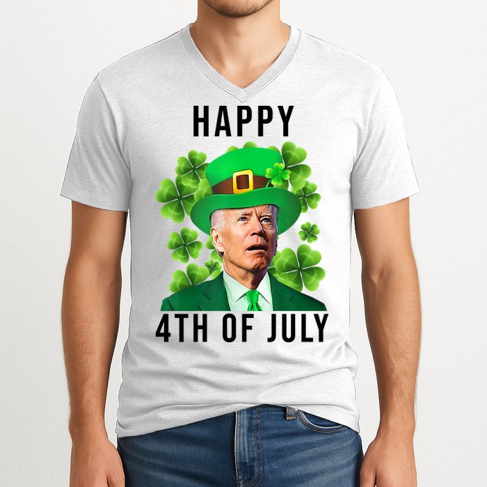 Happy 4th Of July Joe Biden Funny St Patrick's Day V-Neck T-Shirt