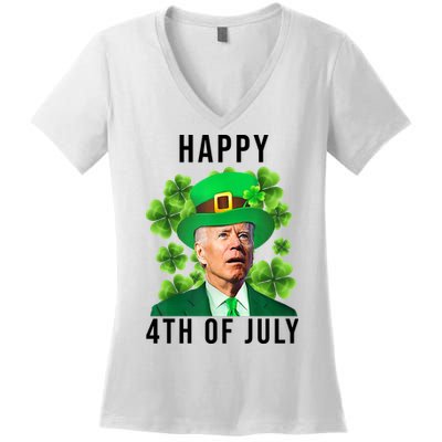 Happy 4th Of July Joe Biden Funny St Patrick's Day Women's V-Neck T-Shirt