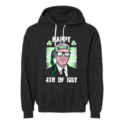 Happy 4th Of July Funny St. Patrick's Day Biden USA Flag Irish Garment-Dyed Fleece Hoodie
