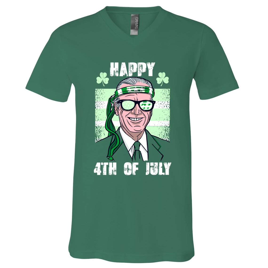 Happy 4th Of July Funny St. Patrick's Day Biden USA Flag Irish V-Neck T-Shirt