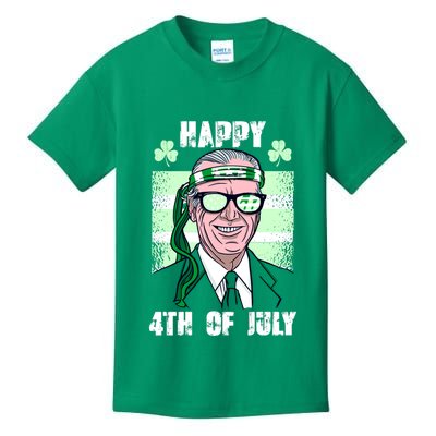Happy 4th Of July Funny St. Patrick's Day Biden USA Flag Irish Kids T-Shirt