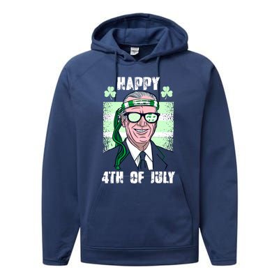 Happy 4th Of July Funny St. Patrick's Day Biden USA Flag Irish Performance Fleece Hoodie