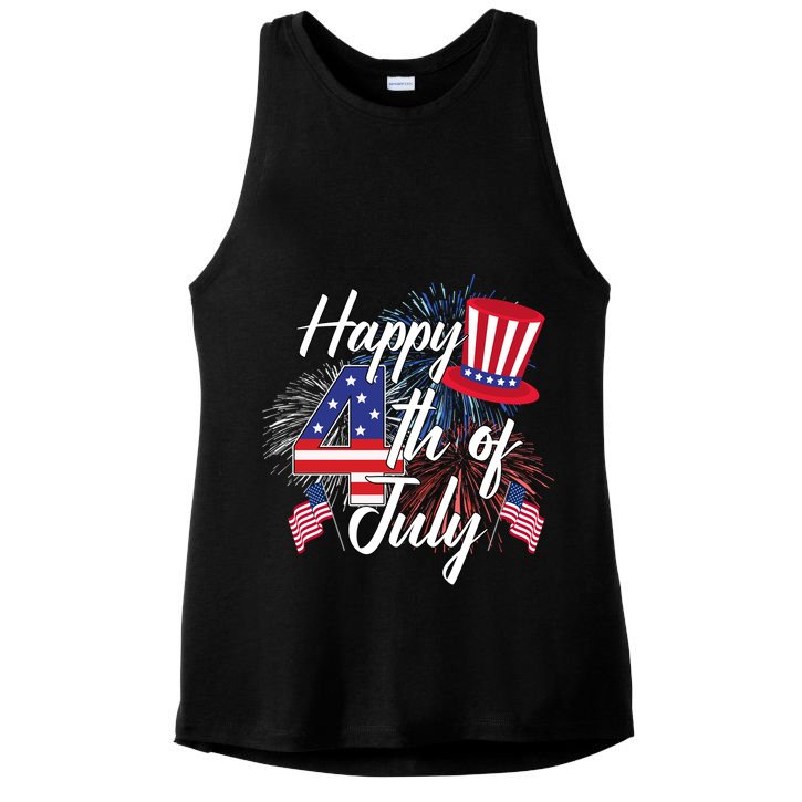 Happy 4th Of July Patriotic American Flag USA Ladies PosiCharge Tri-Blend Wicking Tank