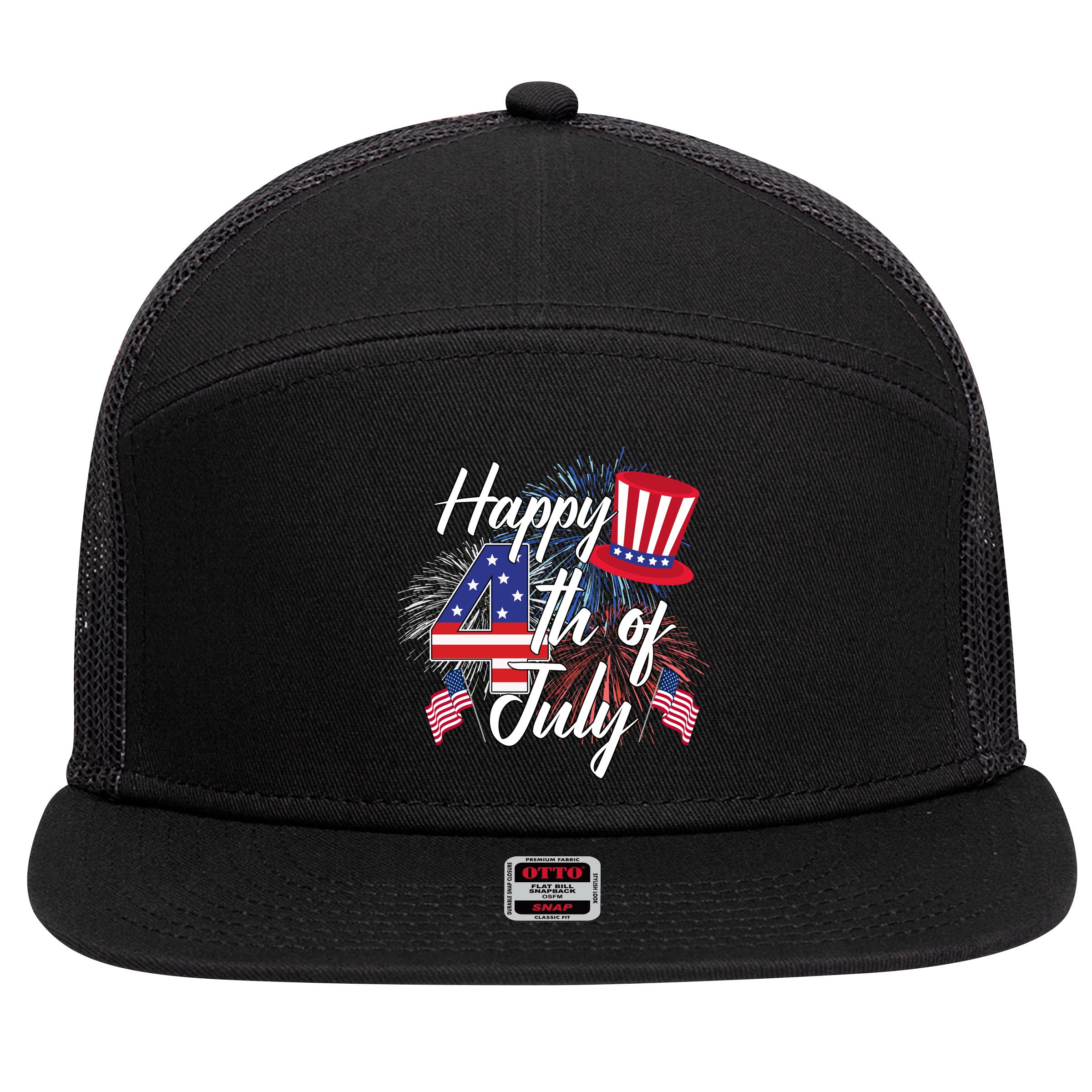 Happy 4th Of July Patriotic American Flag USA 7 Panel Mesh Trucker Snapback Hat