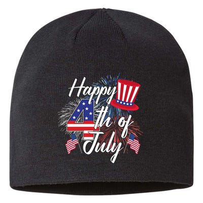 Happy 4th Of July Patriotic American Flag USA Sustainable Beanie