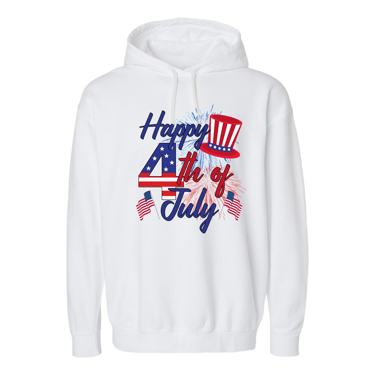 Happy 4th Of July Patriotic American Flag USA Garment-Dyed Fleece Hoodie