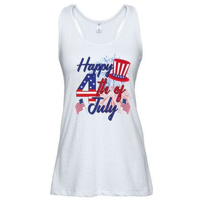 Happy 4th Of July Patriotic American Flag USA Ladies Essential Flowy Tank