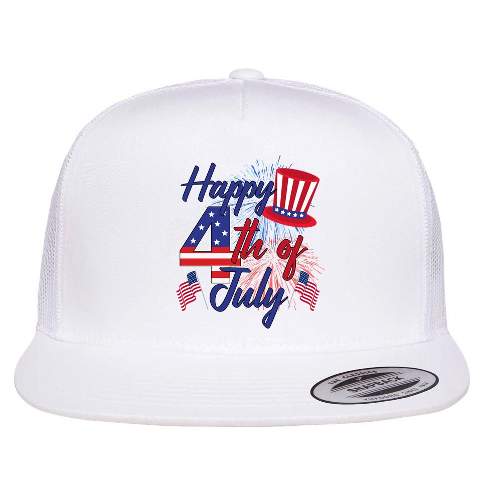 Happy 4th Of July Patriotic American Flag USA Flat Bill Trucker Hat
