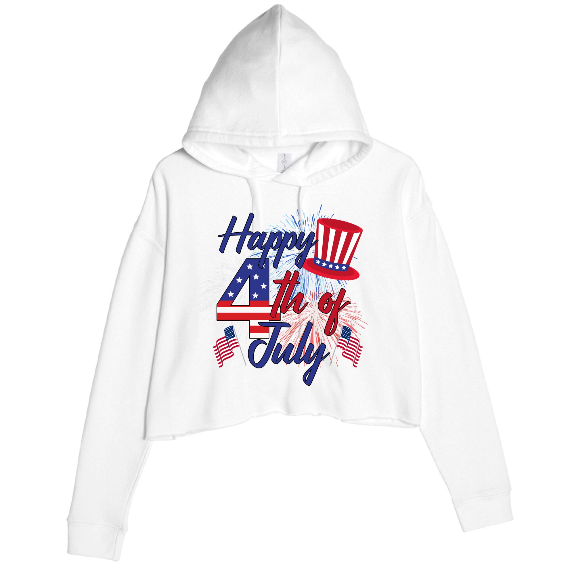 Happy 4th Of July Patriotic American Flag USA Crop Fleece Hoodie