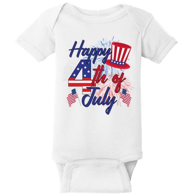 Happy 4th Of July Patriotic American Flag USA Baby Bodysuit