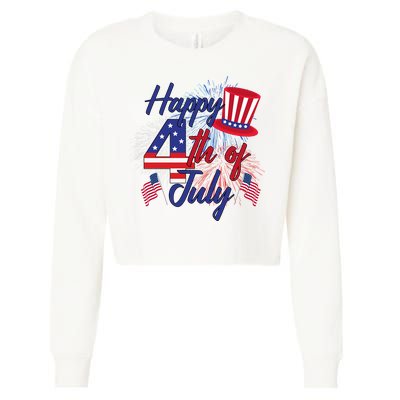 Happy 4th Of July Patriotic American Flag USA Cropped Pullover Crew