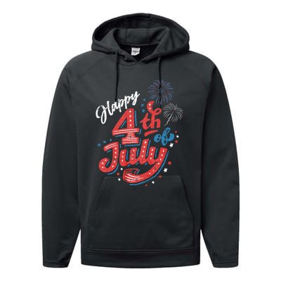 Happy 4th Of July Patriotic American Us Flag 4th Of July Performance Fleece Hoodie