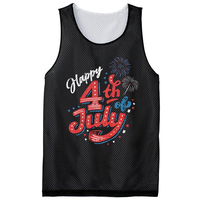 Happy 4th Of July Patriotic American Us Flag 4th Of July Mesh Reversible Basketball Jersey Tank