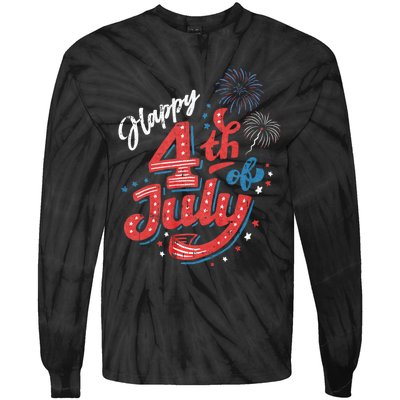 Happy 4th Of July Patriotic American Us Flag 4th Of July Tie-Dye Long Sleeve Shirt