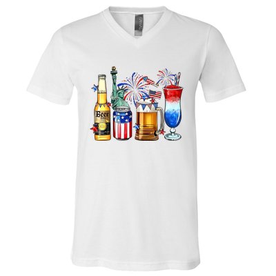 Happy 4th Of July Wine Glasses V-Neck T-Shirt