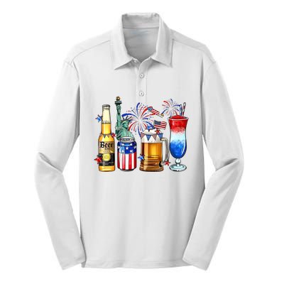 Happy 4th Of July Wine Glasses Silk Touch Performance Long Sleeve Polo