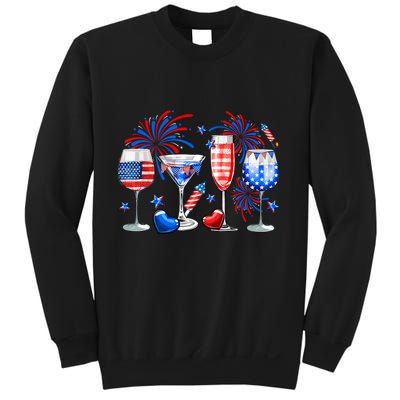 Happy 4th Of July Wine Glasses USA Flag Drinking Party Sweatshirt