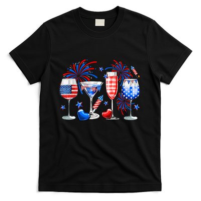 Happy 4th Of July Wine Glasses USA Flag Drinking Party T-Shirt