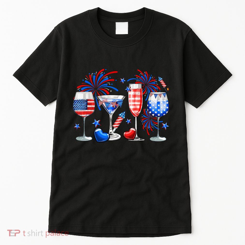 Happy 4th Of July Wine Glasses USA Flag Drinking Party Tall T-Shirt