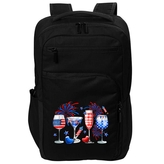 Happy 4th Of July Wine Glasses USA Flag Drinking Party Impact Tech Backpack