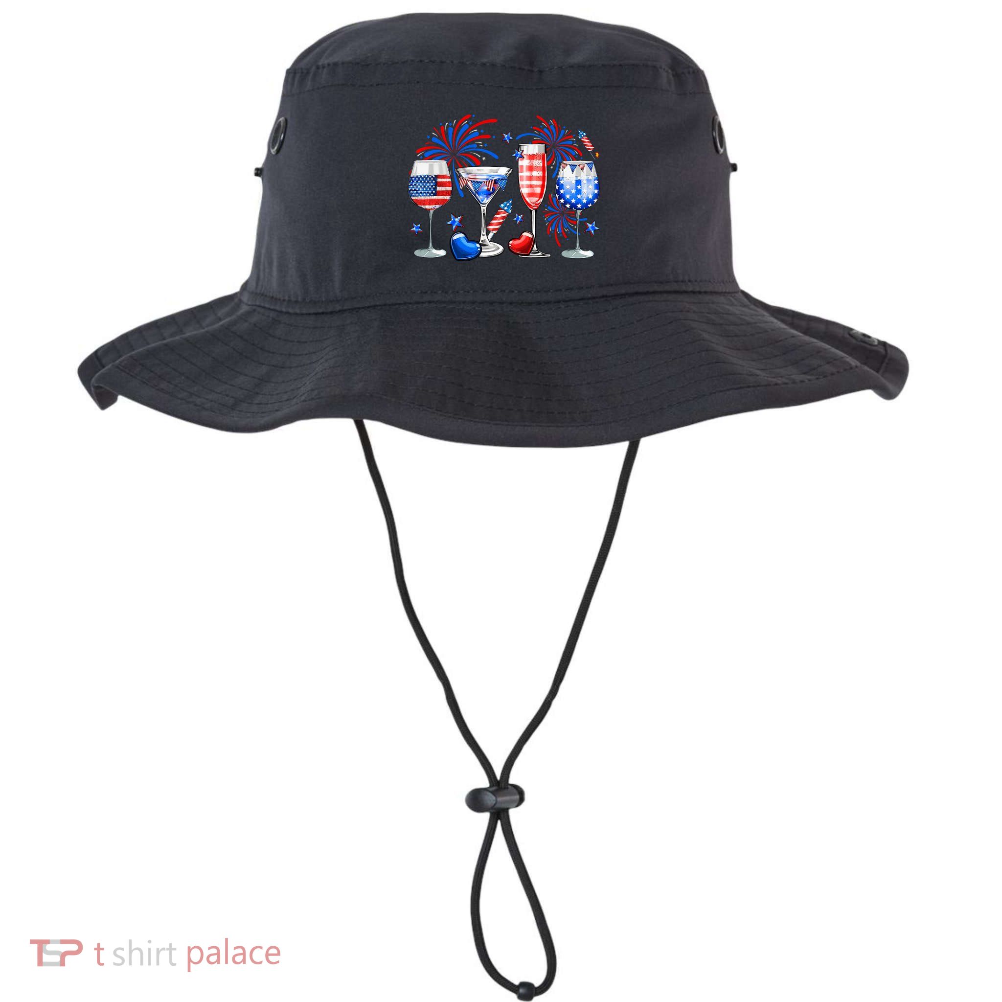 Happy 4th Of July Wine Glasses USA Flag Drinking Party Bucket Hat