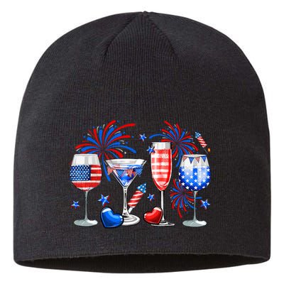 Happy 4th Of July Wine Glasses USA Flag Drinking Party Sustainable Beanie