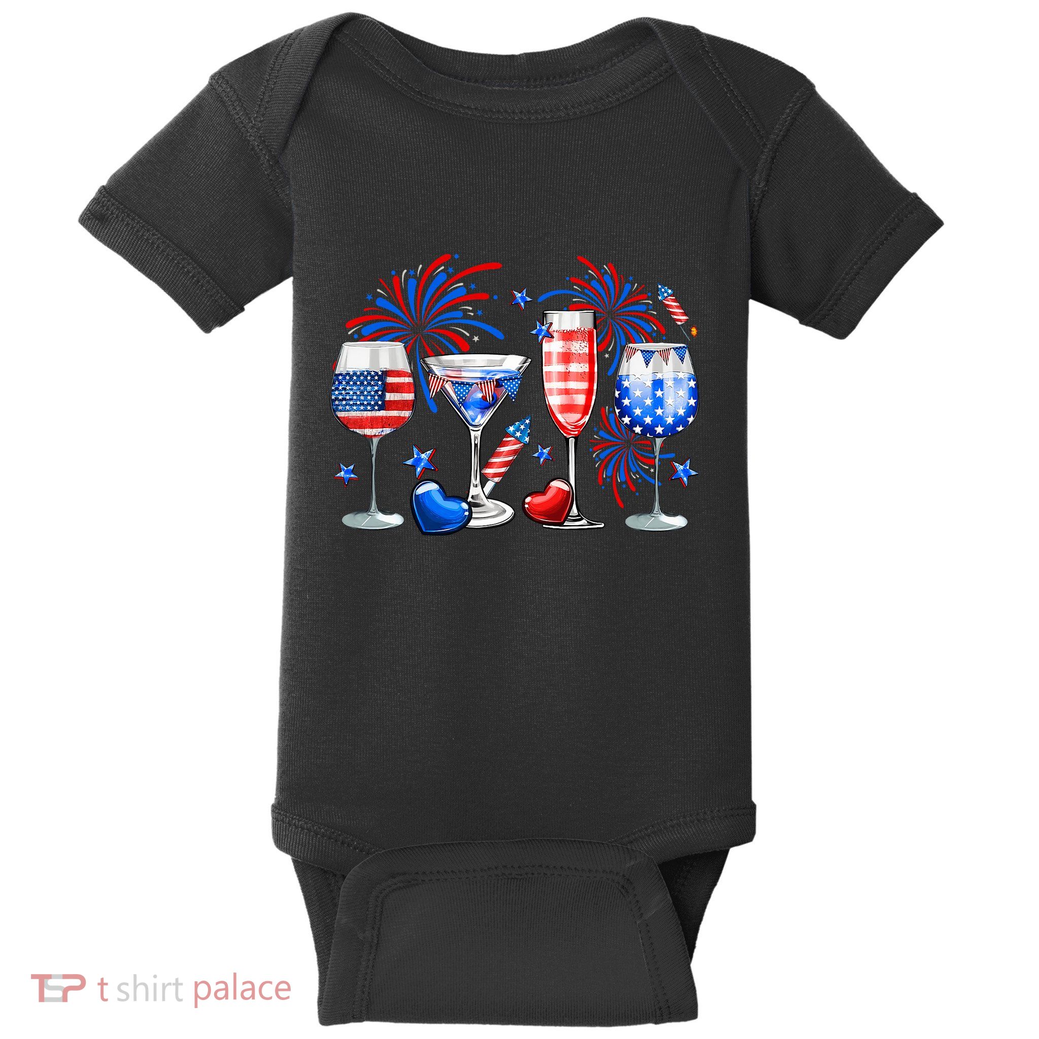 Happy 4th Of July Wine Glasses USA Flag Drinking Party Baby Bodysuit