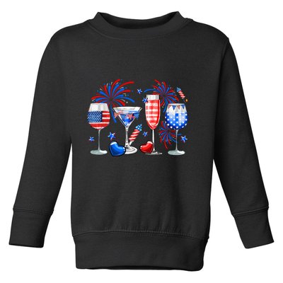 Happy 4th Of July Wine Glasses USA Flag Drinking Party Toddler Sweatshirt