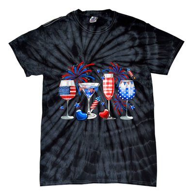 Happy 4th Of July Wine Glasses USA Flag Drinking Party Tie-Dye T-Shirt
