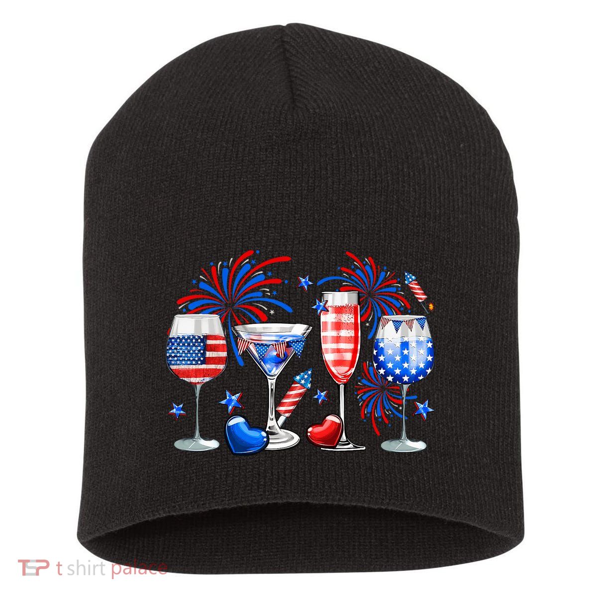Happy 4th Of July Wine Glasses USA Flag Drinking Party Short Acrylic Beanie