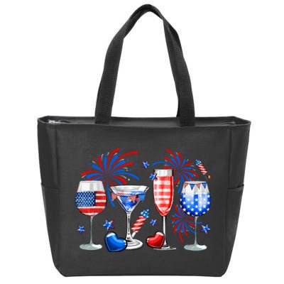 Happy 4th Of July Wine Glasses USA Flag Drinking Party Zip Tote Bag