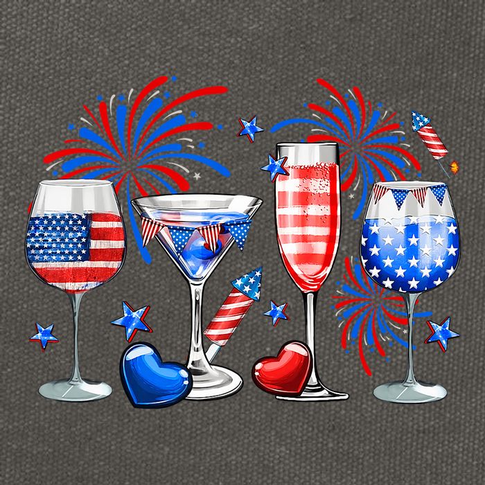 Happy 4th Of July Wine Glasses USA Flag Drinking Party Cotton Canvas Backpack