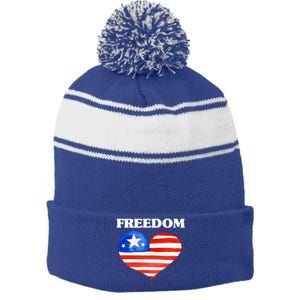 Happy 4th Of July America Independence Freedom Fourth July Gift Stripe Pom Pom Beanie