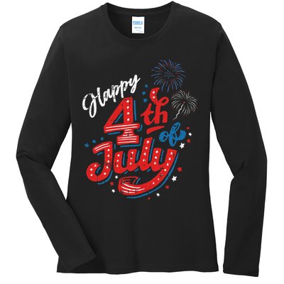 Happy 4th Of July Cool Independence Day Patriotic American Ladies Long Sleeve Shirt
