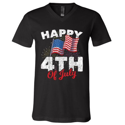 Happy 4th Of July Patriotic American US Flag 4th Of July V-Neck T-Shirt