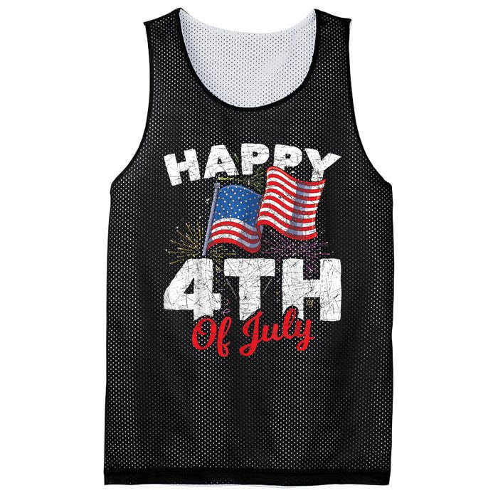 Happy 4th Of July Patriotic American US Flag 4th Of July Mesh Reversible Basketball Jersey Tank