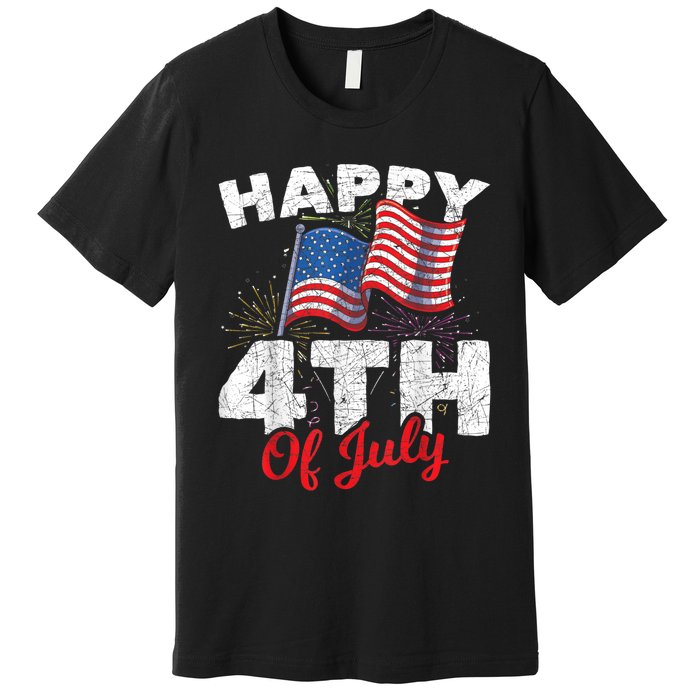 Happy 4th Of July Patriotic American US Flag 4th Of July Premium T-Shirt