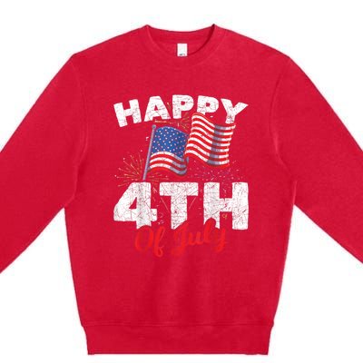 Happy 4th Of July Patriotic American US Flag 4th Of July Premium Crewneck Sweatshirt