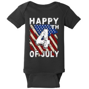 Happy 4th Of July Patriotic American US Flag 4th Of July Baby Bodysuit