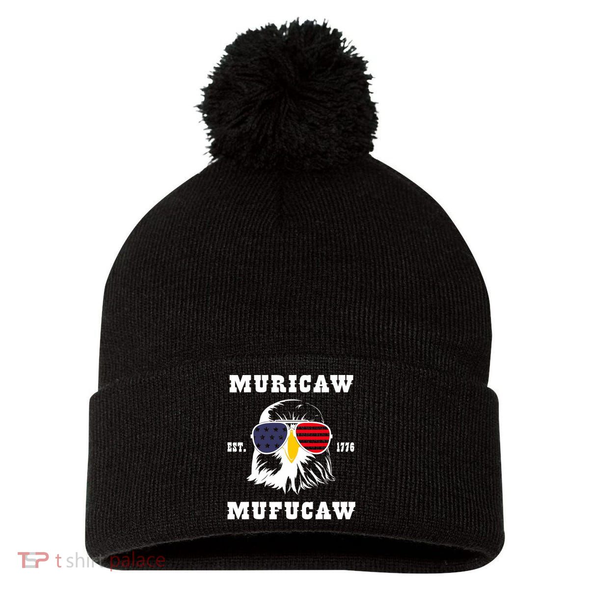 Happy 4th Of July Muricaw Mufucaw 1776 Pom Pom 12in Knit Beanie